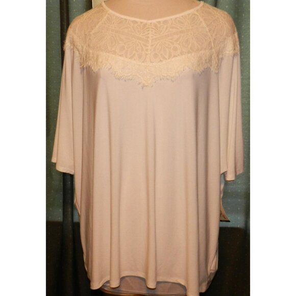 NWT Terra & Sky size 4X 28W / 30W stretch blend white lace neckline top plus siz - Picture 1 of 6